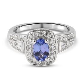 Tansanit Ring 925 Silber Platin-Überzug