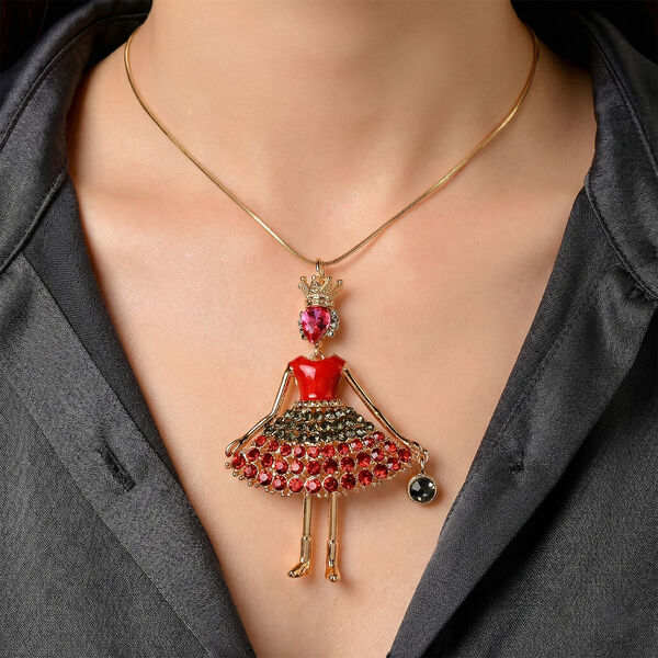 Mehrfarbiger Kristall Ballerina Anh&auml;nger mit Kette ca. 63.5 cm + 5 cm Extender, Legierung emailliert, Legierung Gelb image number 2