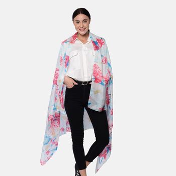 LA MAREY - 100% nat&uuml;rlicher, bedruckter Maulbeerseiden-Schal in Geschenkbox, Wei&szlig;