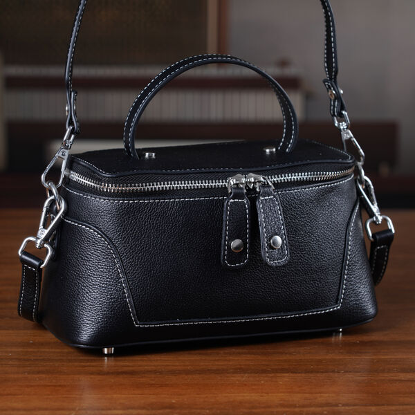 Echtleder City Crossbody-Tasche mit Tragegriff, Schwarz, 23.5x12x10 cm image number 1