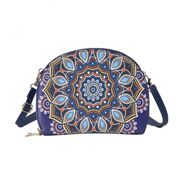 Umh&auml;ngetasche mit Multi-F&auml;chern und RFID Schutz im Blumenmuster, 21x16,5x4,5 cm, Blau