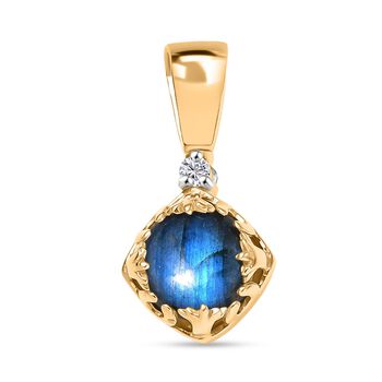 D'Joy AAA Labradorit, Wei&szlig;er Zirkon Anh&auml;nger 925 Silber 750 Gelb Vergoldet ca. 8.88 ct