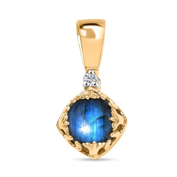 D'Joy AAA Labradorit, Wei&szlig;er Zirkon Anh&auml;nger 925 Silber 750 Gelb Vergoldet ca. 8.88 ct