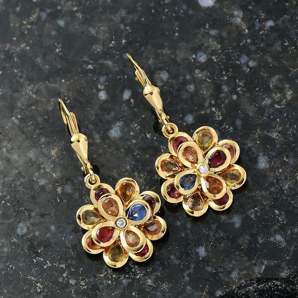 D'Joy AA Blauer Saphir, Mehrfarbig Saphir Ohrringe 925 Silber 750 Gelbgold Vermeil ca. 4,35 ct. image number 2