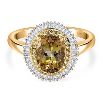 AAA Nat&uuml;rlicher goldener Tansanit, Nat&uuml;rlicher gelber Diamant Ring 585 Gold (Gr&ouml;&szlig;e 17.00) ca. 2,33 ct