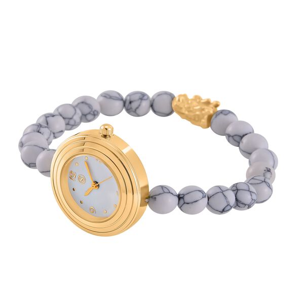 Wei&szlig;er Howlit Uhren Reiner Edelstahl Bicolor flexibel ca. 50,00 ct. image number 4