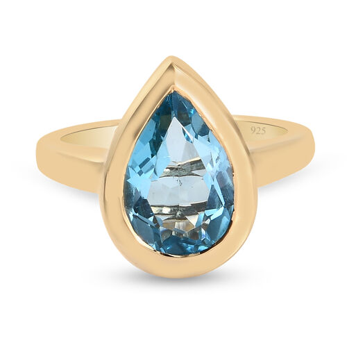 Schweizer Blautopas Solitär Ring 925 Silber vergoldet  ca. 3,50 ct image number 0