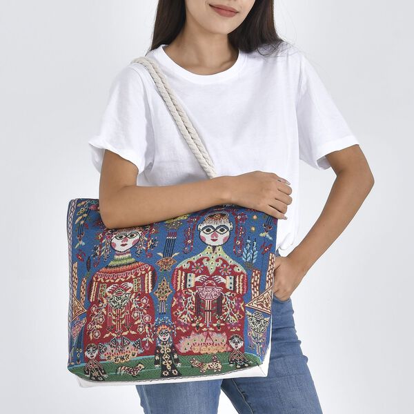 Jacquard gewebte Jute-Tasche mit Mond Design, 42x34 cm, Antik image number 3