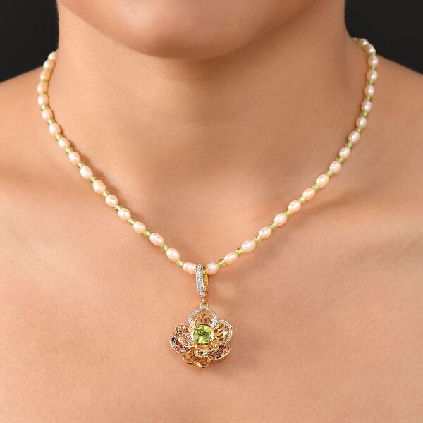 GP Italian Garden Kollektion - AA Peridot, AA Multi-Saphir, Perle und Multi-Edelstein Anh&auml;nger mit 45cm Kette image number 3
