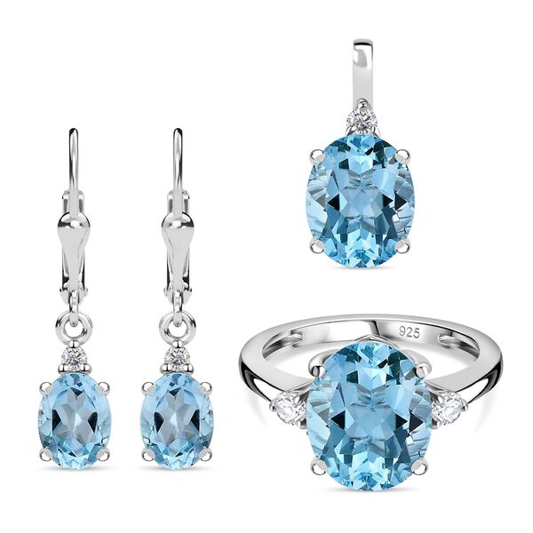 AA Himmelblauer Topas Schmuckset 925 Silber platiniert ca. 12,17 ct.