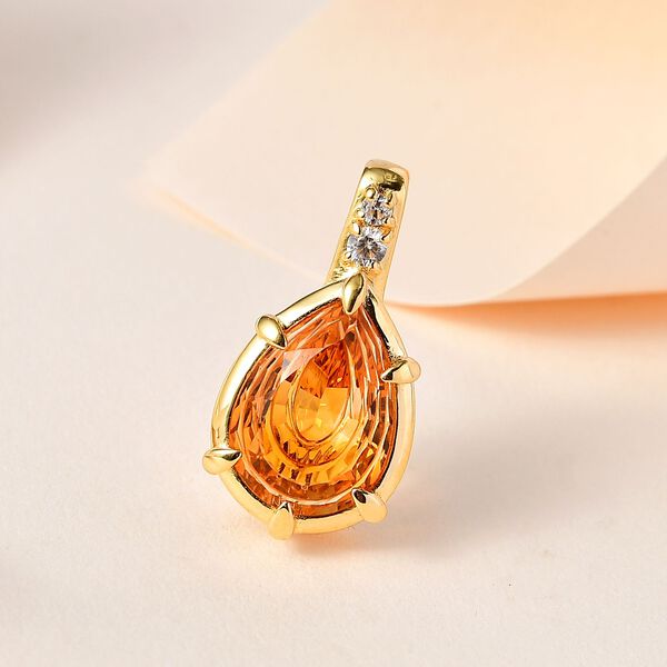 AA Serra Gaucha Citrin, Wei&szlig;er Zirkon Anh&auml;nger 925 Silber Gelbgold Vermeil ca. 4.49 ct image number 2