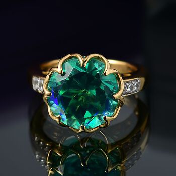 D joy Pfau Quarz Triplette, Wei&szlig;er Zirkon Ring 925 Silber 750 Gelb Vergoldet (Gr&ouml;&szlig;e 20.00) ca. 7.51 ct