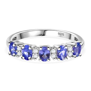 Tansanit, Wei&szlig;er Zirkon Ring 925 Silber platiniert (Gr&ouml;&szlig;e 17.00) ca. 0.89 ct