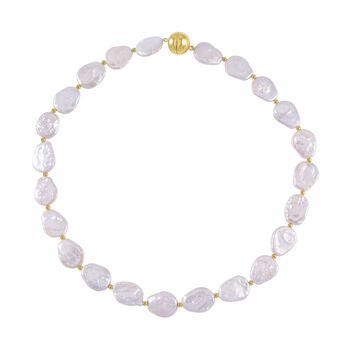 Wei&szlig; S&uuml;&szlig;wasser Perle, Wei&szlig;e Keshi-Stil Perle Halskette ca. 50 cm 925 Silber vergoldet