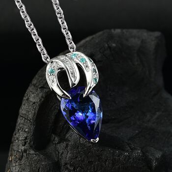 RHAPSODY zertifiziert und gepr&uuml;ft AAAA Tansanit, Paraiba Turmalin und VS-EF Diamant Anh&auml;nger mit 45cm Kette in 950 Platin - 3,71 ct.