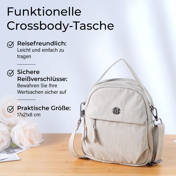 Nylon Crossbody Tasche in Hellgrau mit Reißverschluss image number 2