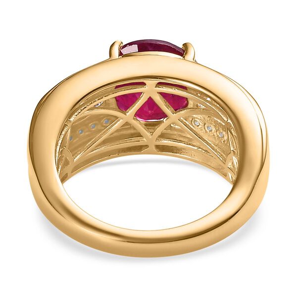 Afrikanischer Rubin (Fissure gef&uuml;llt), Wei&szlig;er Zirkon Ring, 925 Silber Gelbgold Vermeil (Gr&ouml;&szlig;e 19.00) ca. 6.52 ct image number 6