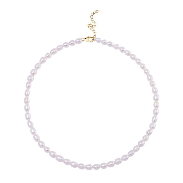 Wei&szlig;e S&uuml;&szlig;wasser Perle (6-10 mm) Halskette ca. 45 cm 925 Silber vergoldet image number 2