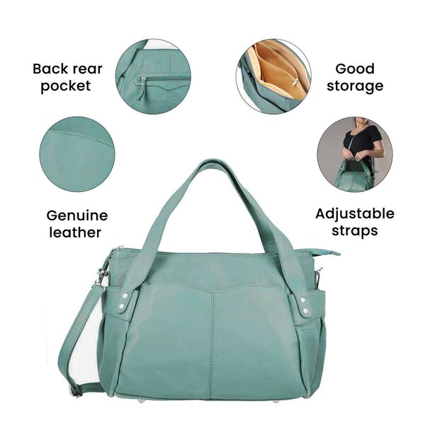 100% Echtleder Weekender Reisetasche mit RFID-Schutz, Blaugr&uuml;n image number 5