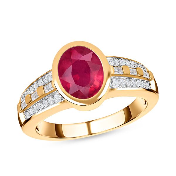 Afrikanischer Rubin und wei&szlig;er Zirkon Ring, 925 Silber vergoldet, ca. 3.18 ct image number 3