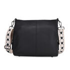 Echtleder-Crossbody-Tasche aus geprägtem Leder, verstellbarer Schulterriemen (ca. 120 cm), 32x12x25 cm, Schwarz