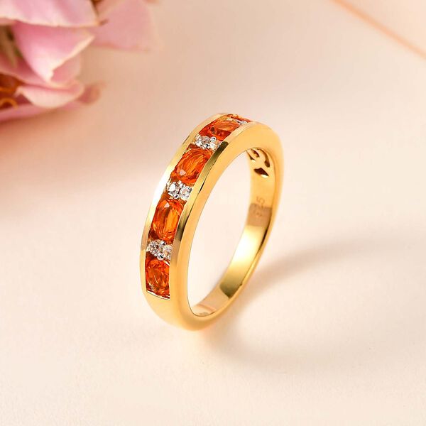 AA Salamanca Feueropal, Weißer Zirkon Ring 925 Silber vergoldet (Größe 17.00) ca. 0,74 ct image number 2