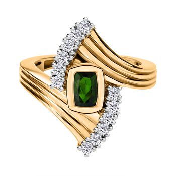 Nat&uuml;rlicher Chromdiopsid, wei&szlig;er Zirkon Ring, 925 Silber vergoldet (Gr&ouml;&szlig;e 16.00) ca. 0.94 ct