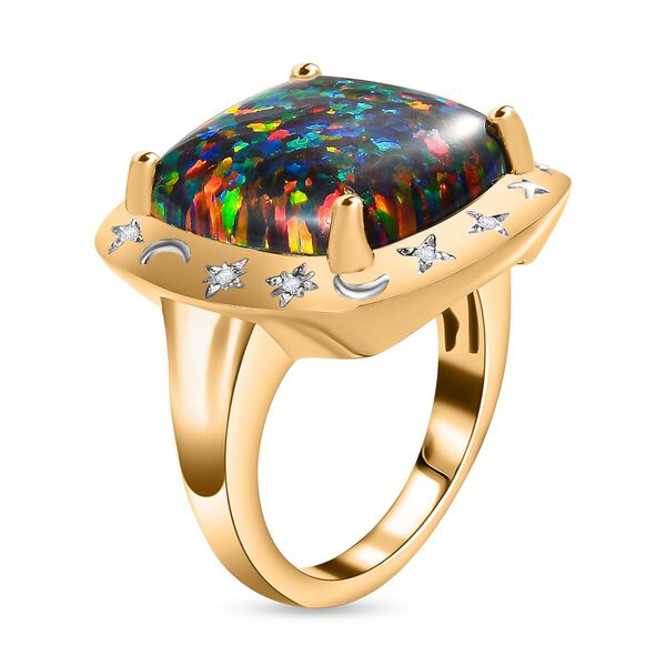 Labor erstellt schwarzen Opal, Weißer Zirkon Ring 925 Silber  (Größe 16.00) ca. 5,10 ct image number 5