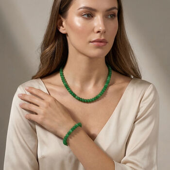 Gr&uuml;ne Quarzit 45+5cm Halskette und 17+5cm Armband