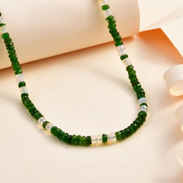 Nat&uuml;rlicher Chromdiopsid, Nat&uuml;rlicher, &auml;thiopischer Welo Opal Halskette, ca. 45 cm 925 Silber rhodiniert ca. 56.55 ct image number 2