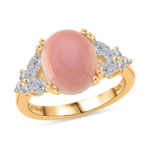 D'Joy Moissanit, Natürlicher Rosa Königsmuschel Perle Ring 925 Silber 750 Gelbgold Vermeil (Größe 16.00) image number 3