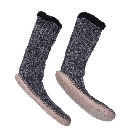 1 paar rutschfeste und gestrickte Hausschuhe mit Fellfutter, Gr&ouml;&szlig;e S, Grau