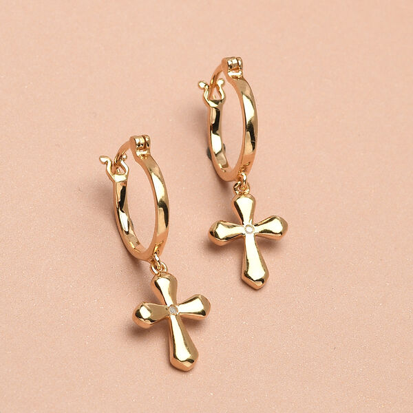 Weiße Diamant-Ohrringe, 925 Silber vergoldet image number 2