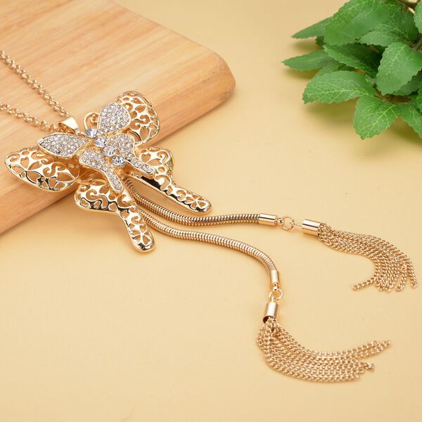 Wei&szlig;e Kristall-Schmetterling-Halskette in Goldton, 73,75 cm - 1,50 ct. image number 2