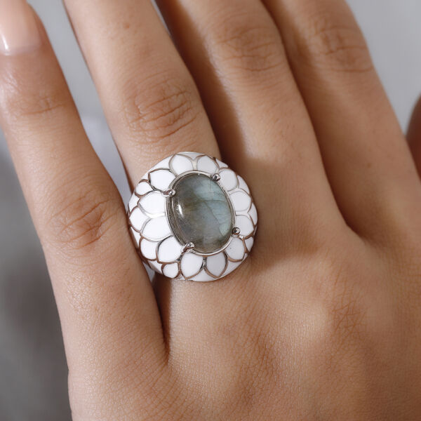 Labradorit Ring Messing platiniert  ca. 6,80 ct image number 3