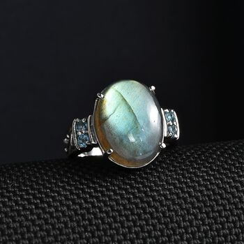 Labradorit, Himmelblauer Topas Ring 316L Edelstahl (Gr&ouml;&szlig;e 16.00) ca. 9.96 ct