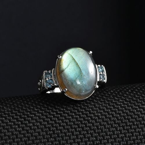 Labradorit, Himmelblauer Topas Ring Edelstahl (Größe 16.00) ca. 9,96 ct image number 1