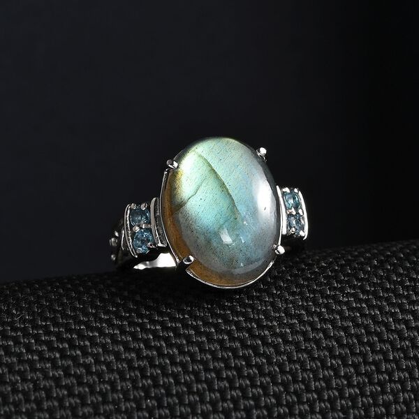 Labradorit, Himmelblauer Topas Ring Edelstahl (Größe 16.00) ca. 9,96 ct image number 1