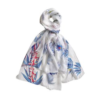 LA MAREY - bedruckter Seidenschal mit Blattmuster, 180x110 cm, Weiß und grün