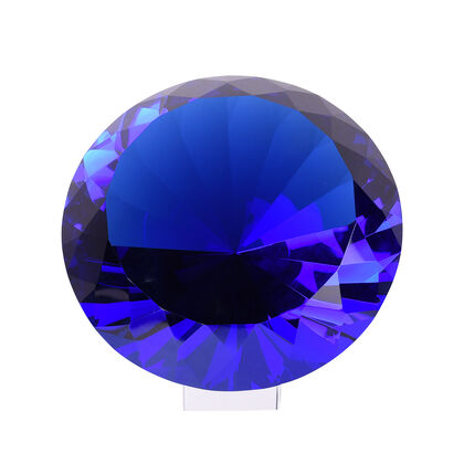 Diamantschliff blauer Glaskristall mit Ständer in Geschenkbox