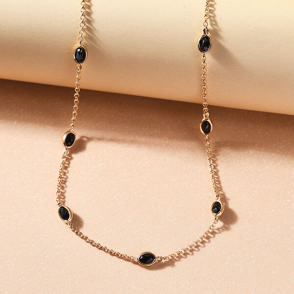 Schwarze Spinell-Halskette, ca. 45 cm, 925 Silber vergoldet, ca. 6,71 ct image number 3