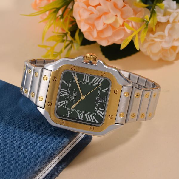 GENOA - Elegante Japan-Uhr mit Datumsfunktion, IPS-versilbertem Geh&auml;use, r&ouml;mischen Ziffern, Edelstahlarmband, 3 ATM Wasserdichtigkeit, 20 cm, bicolor image number 2