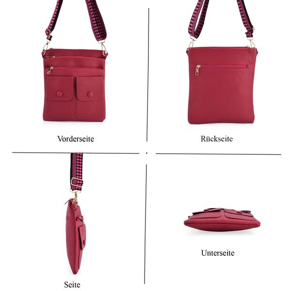 Umh&auml;ngetasche aus feinem Lederimitat mit mehreren Taschen, 120cm Trageriemen, 24x27cm, Rosenrot image number 5