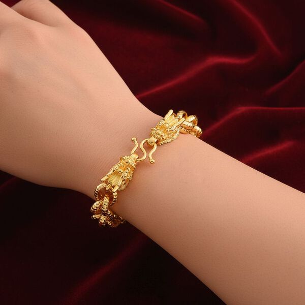 Designer Inspiriert Nickelfreies Messing, Doppelter Drachenkopf K&ouml;nigs-Armband ca. 20 cm ca. 47,00g, Goldfarben image number 3