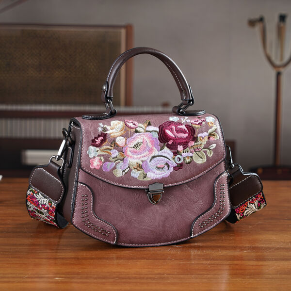 Kompakte Kunstprint Crossbody Tasche mit floralem Design, 23x9x17cm, Lila image number 1