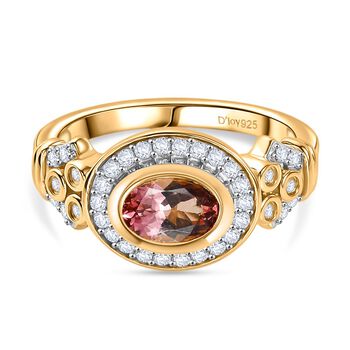 M&Uuml;NCHEN CLOSE OUT - D'Joy AA Cruzeiro Blush Turmalin, Moissanit Ring 925 Silber 750 Gelbgold Vermeil (Gr&ouml;&szlig;e 17.00) ca. 1.15 ct