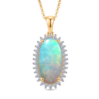 LUXURIANT - AAA Nat&uuml;rlicher, &auml;thiopischer Welo Opal, Lab Grown Diamant Schmuckset ca. 50 cm 925 Silber 750 Gelbgold vermeil ca. 3.83 ct