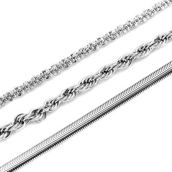 3er-Set Kordel, Franko und Panzer Stil Armb&auml;nder, ca. 19 cm, 316L Edelstahl