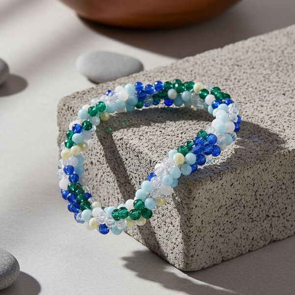 Mehrfarbige blaue Kristall 45cm Halskette und flexibles Armband image number 7