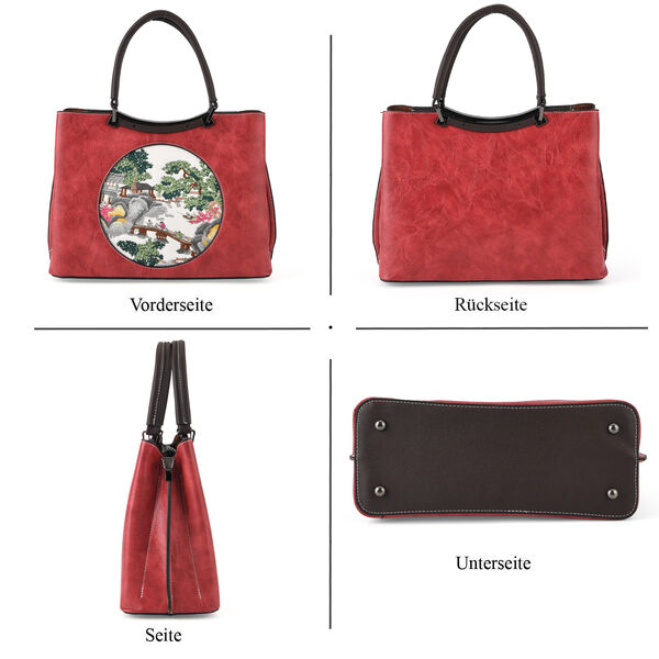 Florale Kunstprint Crossbody-Tasche mit gemustertem Schulterriemen, 30 x 18 x 22 cm, Rot image number 4